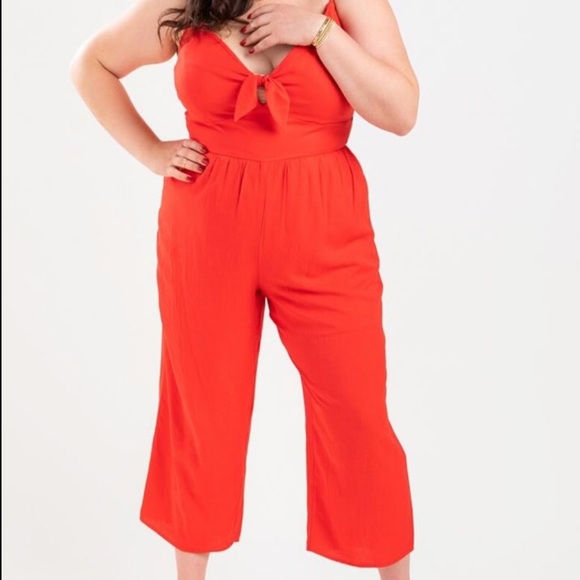 Francesca’s Red Tie Front Jumpsuit - Picture 1 of 3